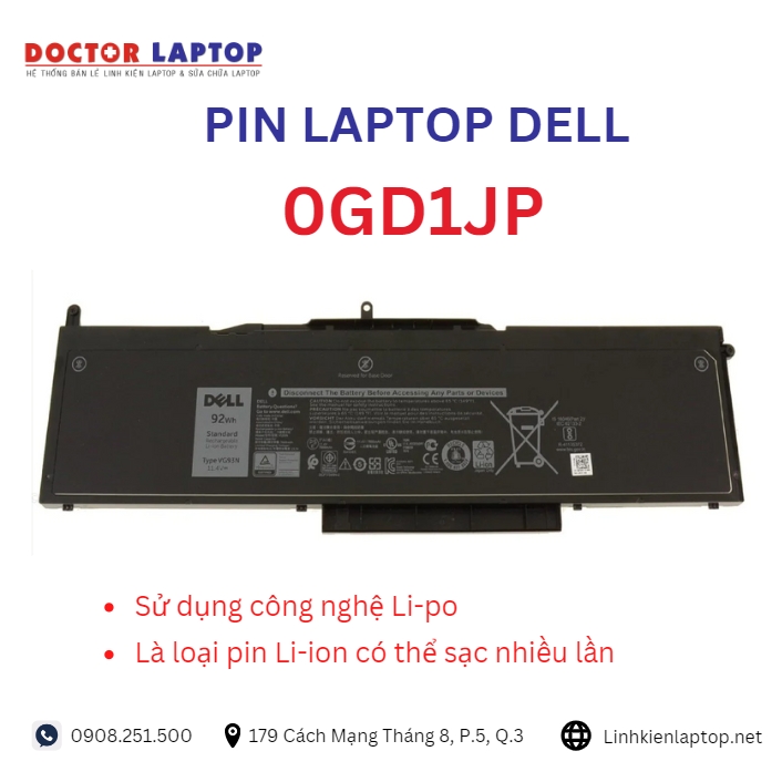 Đặc điểm và thông số của pin laptop dell 0GD1JP