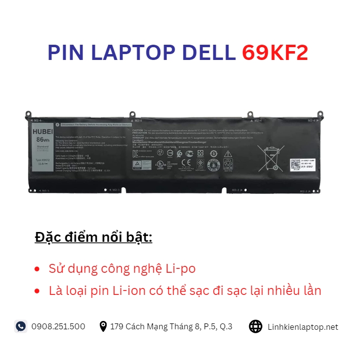 Đặc điểm và thông số của pin laptop dell 69KF2