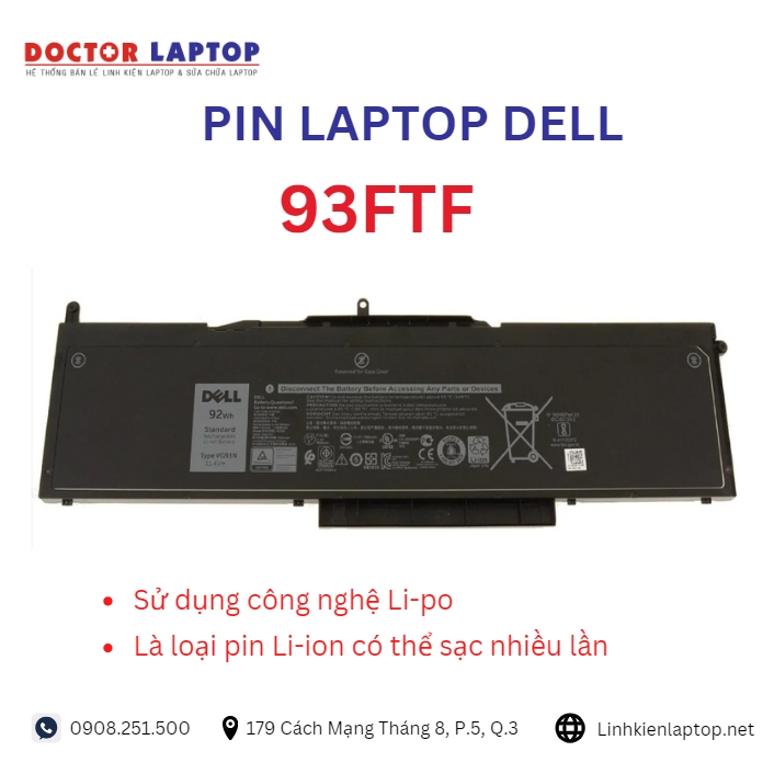 Đặc điểm và thông số của pin laptop dell 93FTF