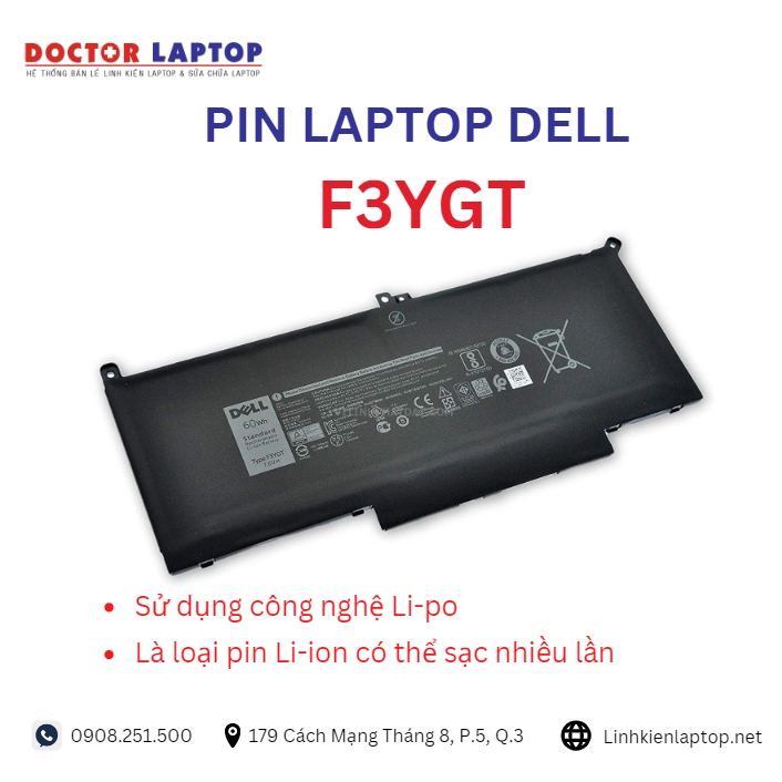 Đặc điểm và thông số của pin laptop dell F3YGT