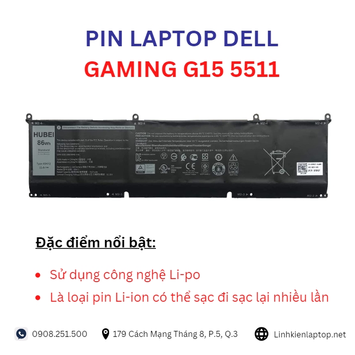 Đặc điểm và thông số của pin laptop dell gaming G15 5511
