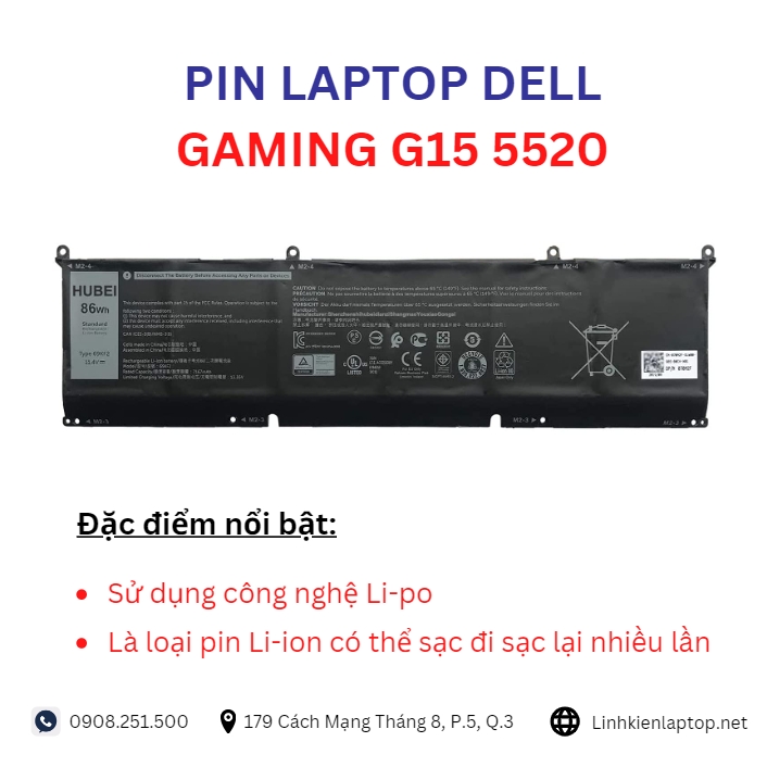 Đặc điểm và thông số của pin laptop dell gaming G15 5520
