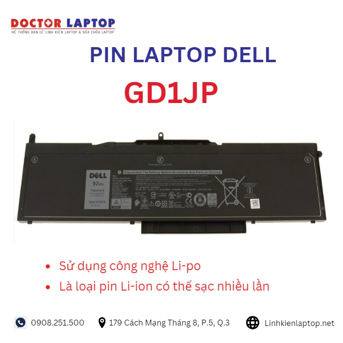 Đặc điểm và thông số của pin laptop dell GD1JP