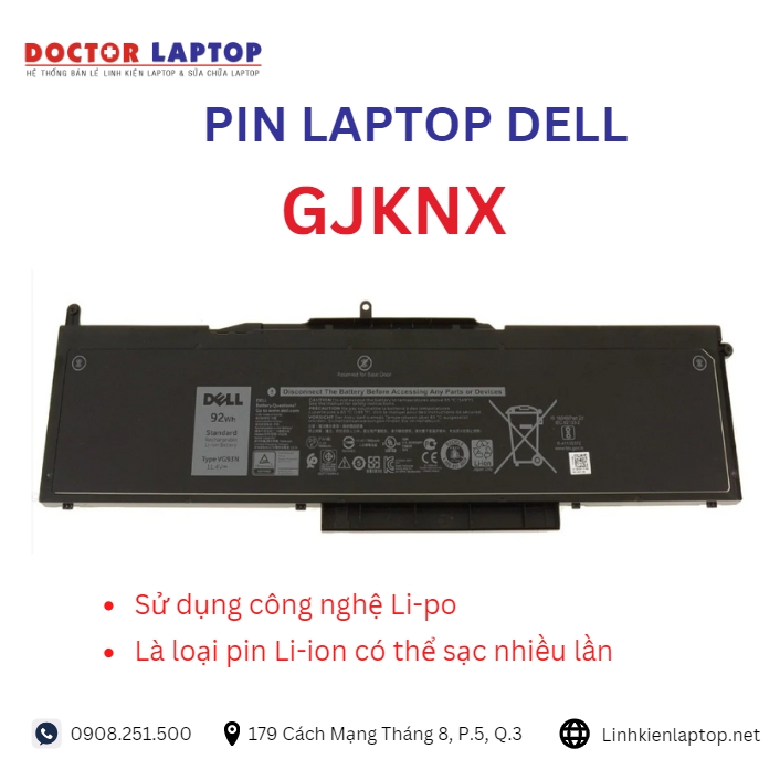 Đặc điểm và thông số của pin laptop dell GJKNX