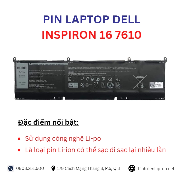 Đặc điểm và thông số của pin laptop dell inspiron 16 7610