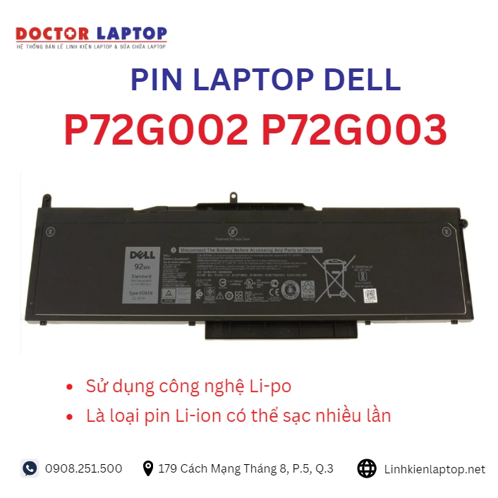 Đặc điểm và thông số của pin laptop dell P72G002 P72G003