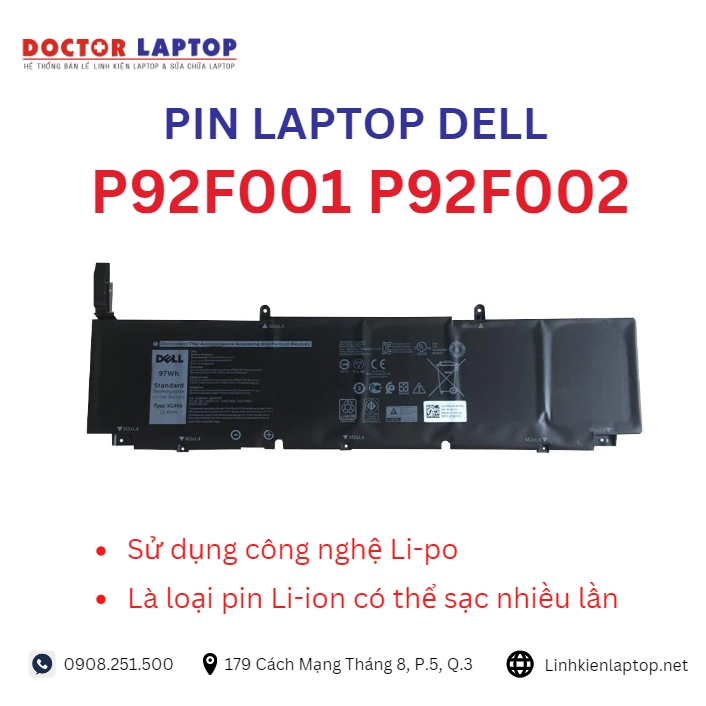 Đặc điểm và thông số của pin laptop dell P92F001 P92F002
