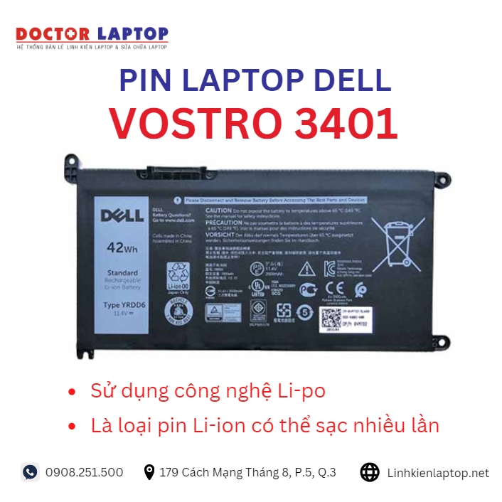 Đặc điểm và thông số của pin laptop dell vostro 3401