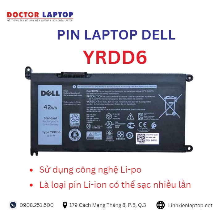 Đặc điểm và thông số của pin laptop dell YRDD6